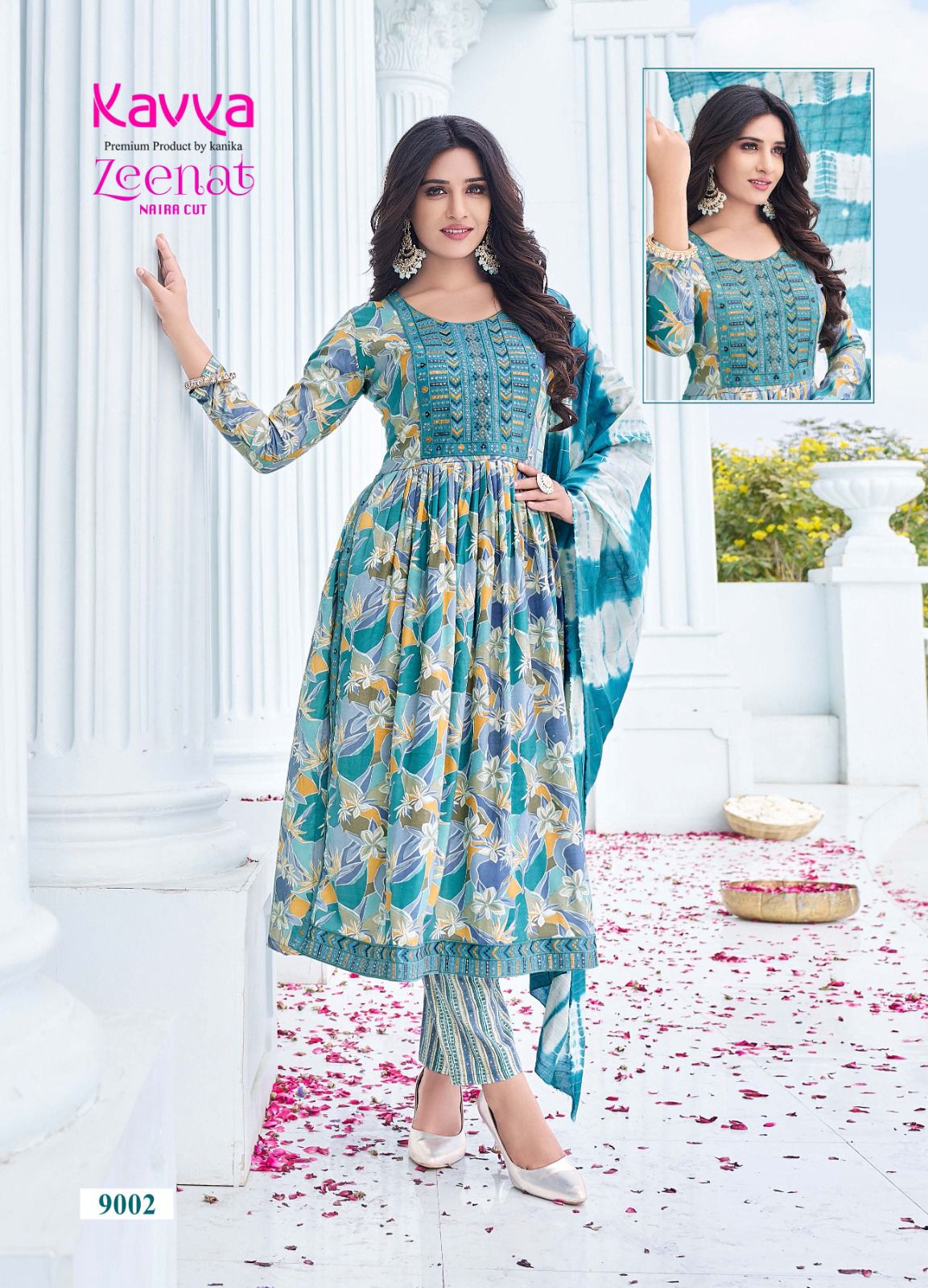Zeenat Vol 9 By Kavya Naira Cut Printed Kurti With Bottom Dupatta Wholesale Online